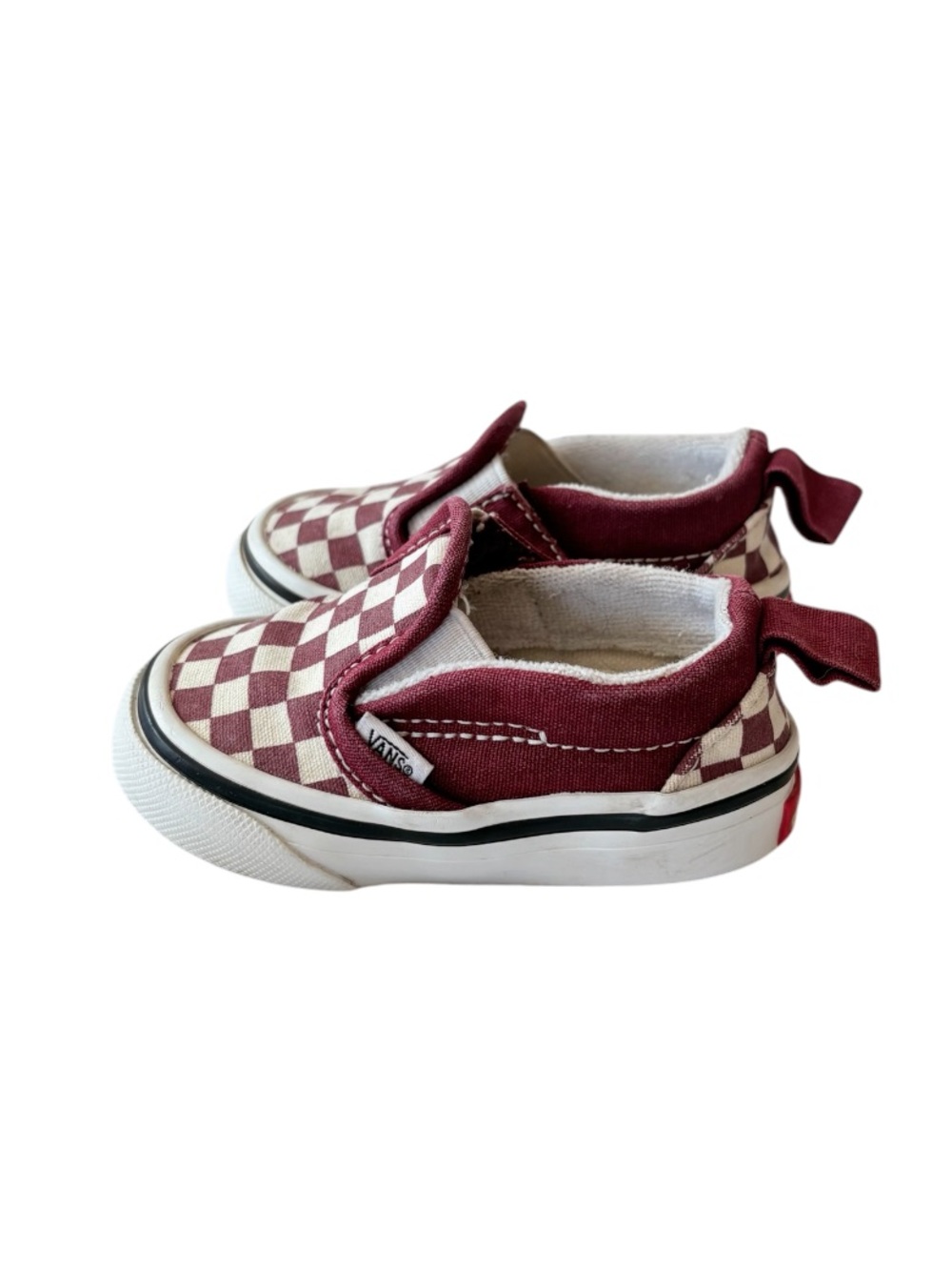 Vans Kids Slip-On Checkerboard Sneakers - Maroon & Cream